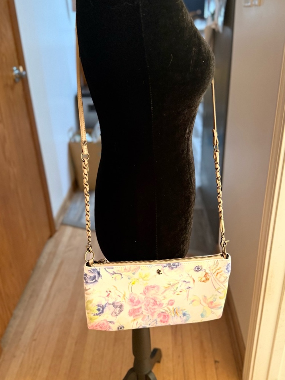 Elliot Luca Floral Leather Crossbody Bag in Pastel Pink